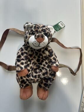 Critter Collection Leopard Plush Backpack Stuffed Animal Bag Brown Straps
